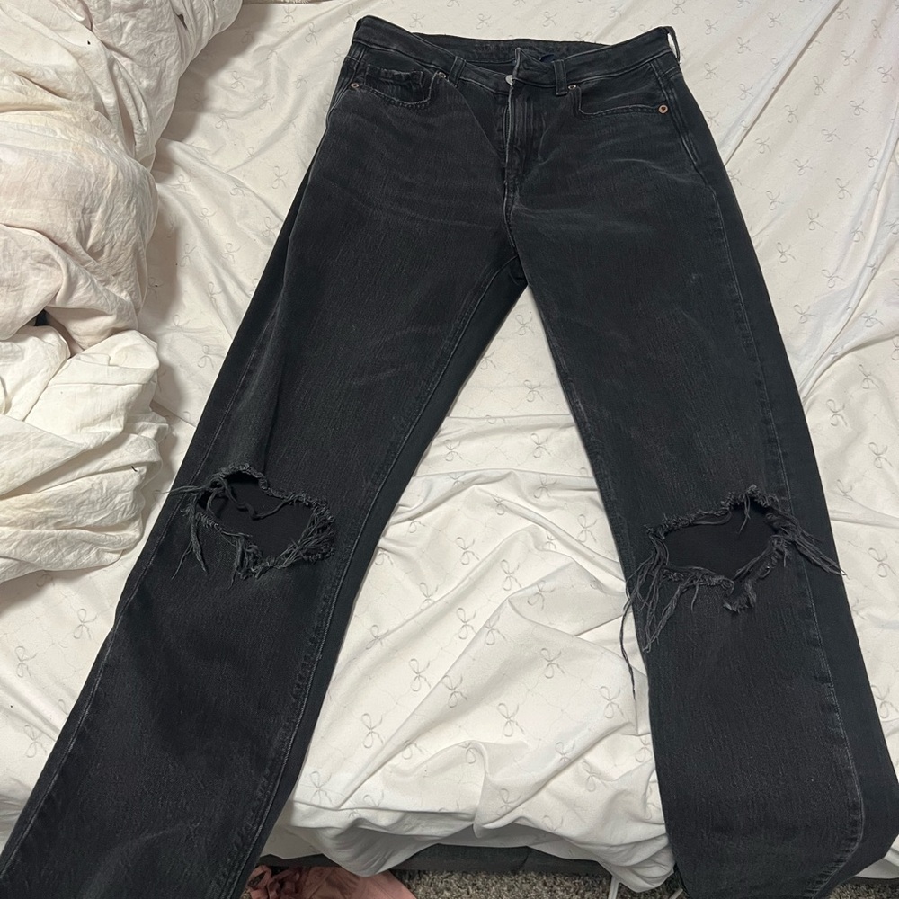 American Eagle Outfitters Black Distressed Straight Leg Jeans